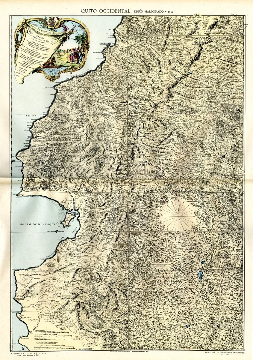 Carta de la Provincia de Quito y de sus adyacentes (1750), obra maestra cartográfica de Pedro Vicente Maldonado grabada en París