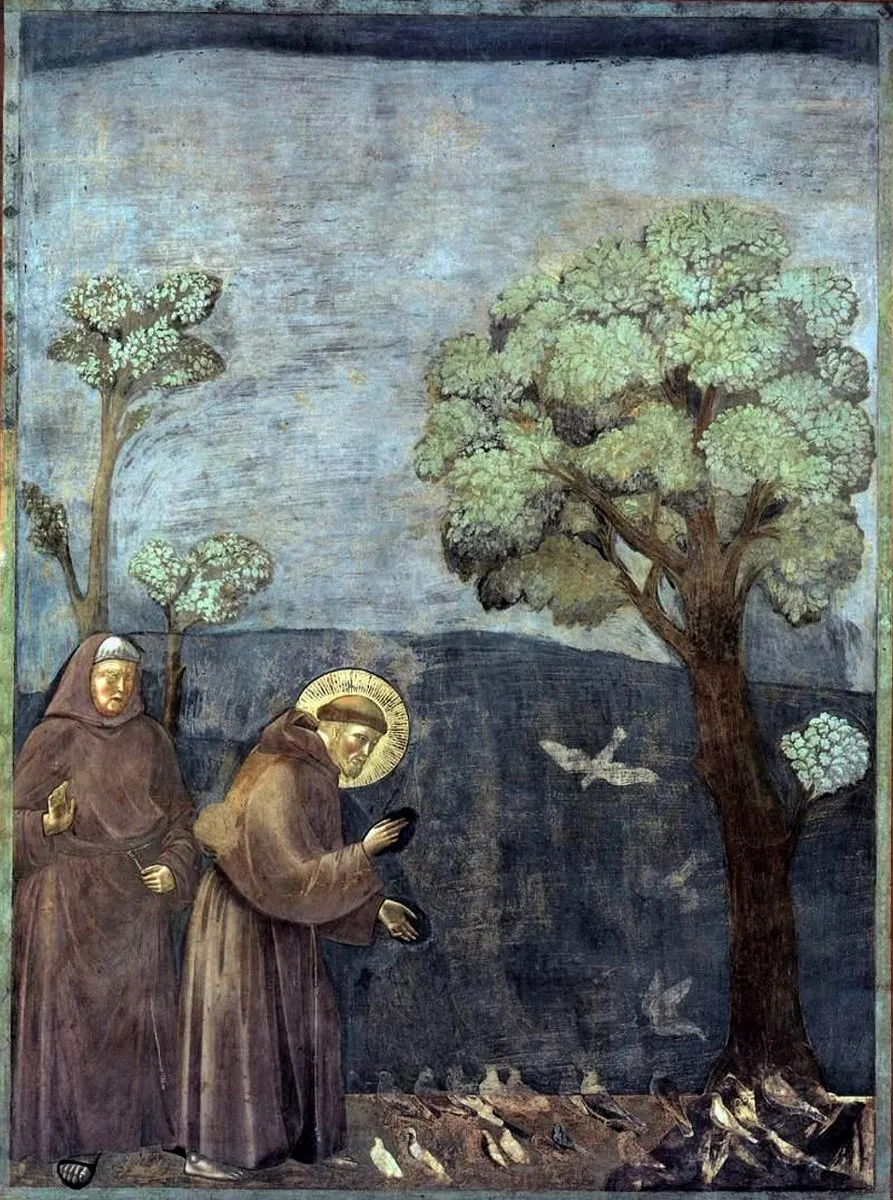 Fresco de Giotto que representa la predicación de San Francisco a las aves