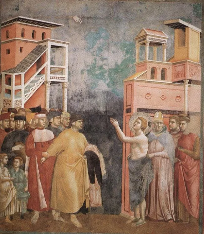 Fresco de Giotto que representa la renuncia de San Francisco a los bienes terrenales